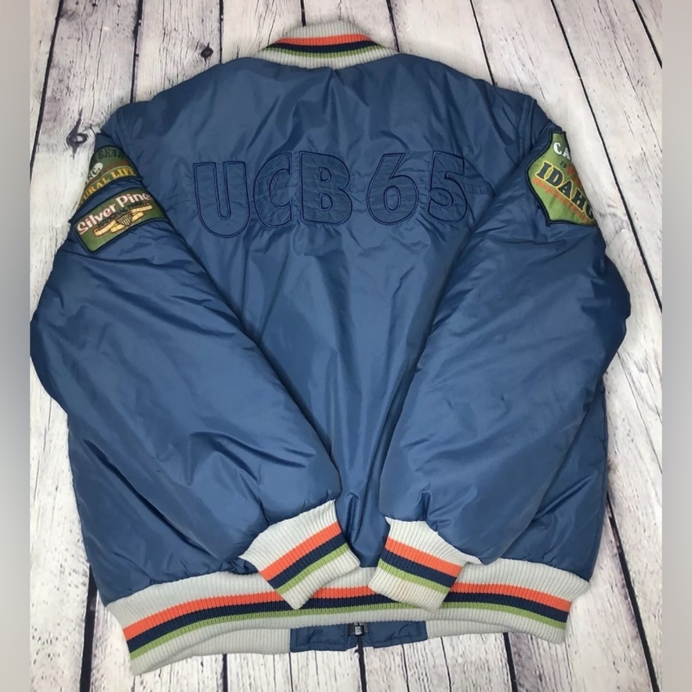United Colors Of Benetton Sky Blue Kids Puffer Jacket with Striped Trim - Picture 2 of 3